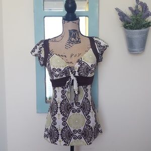 Brown & Green Top Bra Top with Front Tie